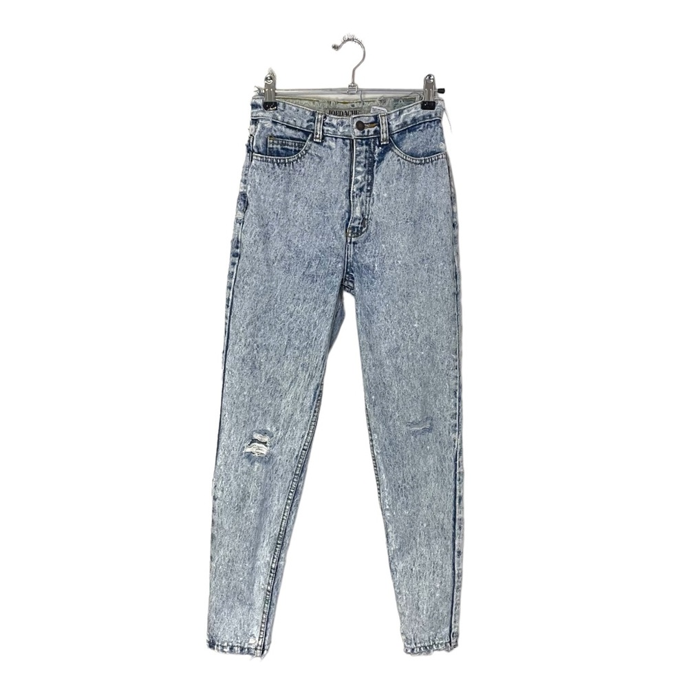Vintage Jordache Acid Wash Thrashed Skinny Leg Zip Leg High Waist Jeans 5/6